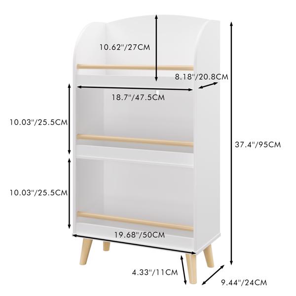 White 3-Tier Kids Bookshelf & Toy Storage Cabinet | Book Organizer for Children’s Room