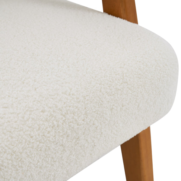 Creamy White Solid Wood Armrest Lounge Chair with Teddy Velvet Upholstery - Simple Single Indoor Backrest Seating