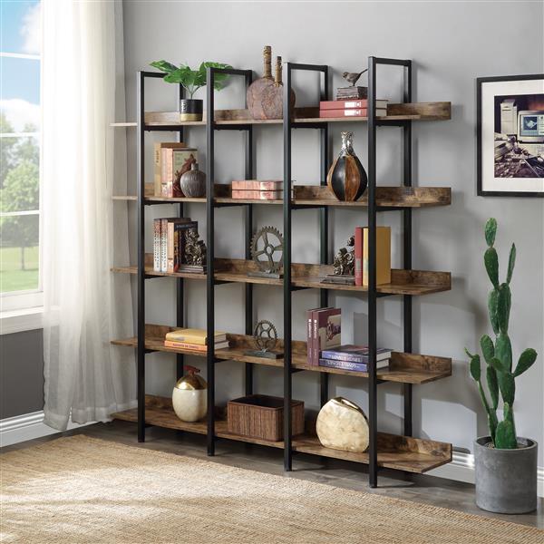 5-Tier Industrial Vintage Bookcase for Home Office - Open Bookshelf with Metal Frame & MDF Shelves