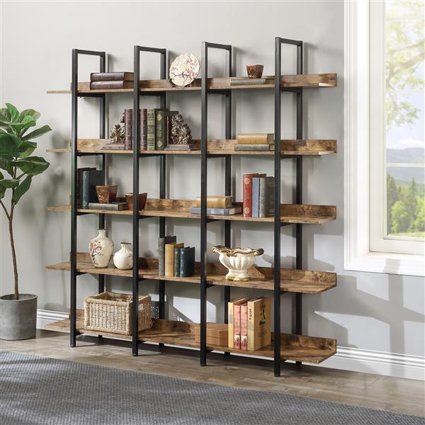 5-Tier Industrial Vintage Bookcase for Home Office - Open Bookshelf with Metal Frame & MDF Shelves