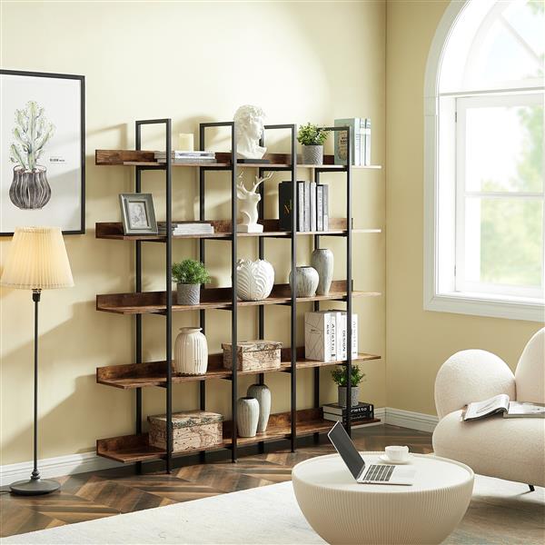 5-Tier Industrial Vintage Bookcase for Home Office - Open Bookshelf with Metal Frame & MDF Shelves