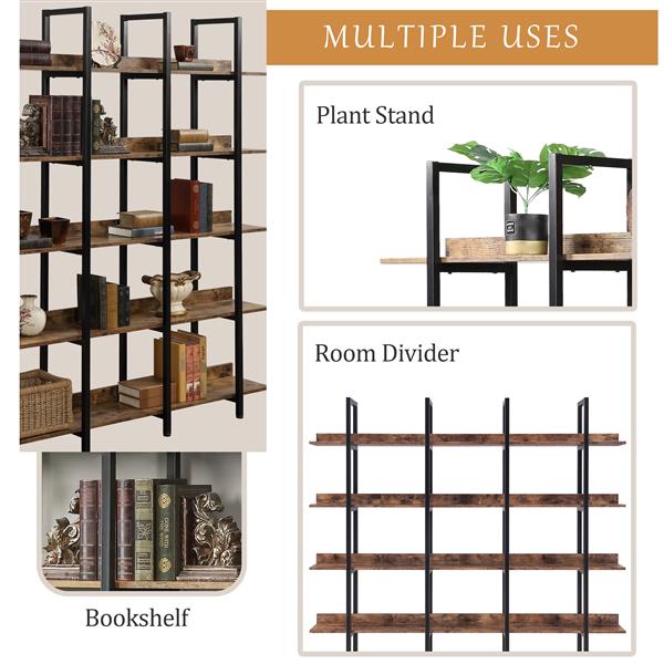 5-Tier Industrial Vintage Bookcase for Home Office - Open Bookshelf with Metal Frame & MDF Shelves