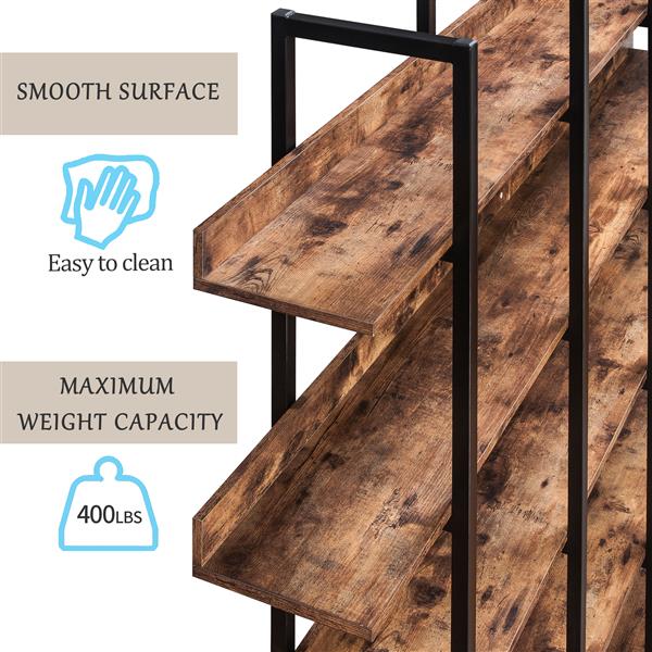 5-Tier Industrial Vintage Bookcase for Home Office - Open Bookshelf with Metal Frame & MDF Shelves